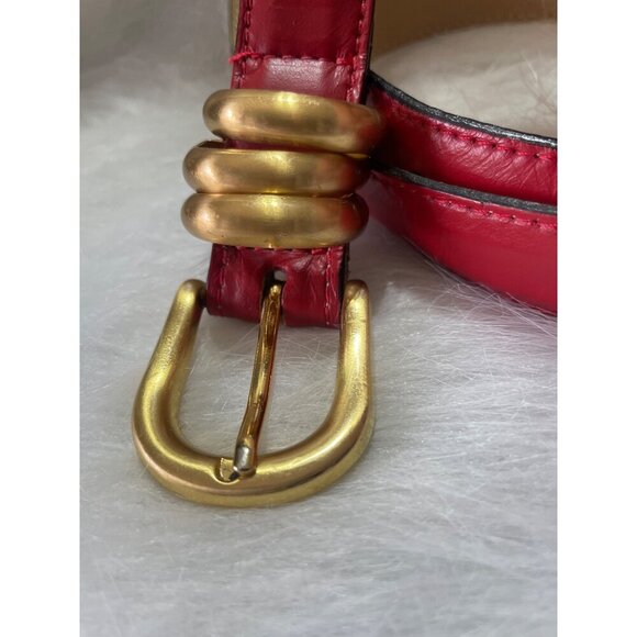 Red Leather Belt With Gold Buckle & Spiral Detail By Riki Designs Small Size Gen - Picture 3 of 8